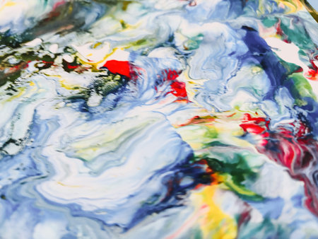 Close Up Colorful Fluid Pouring Abstract Art Acrylic Painting Texture Backgroundの写真素材