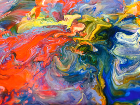 Close Up Colorful Fluid Pouring Abstract Art Acrylic Painting Texture Backgroundの写真素材