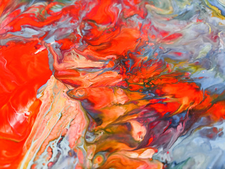 Close Up Colorful Fluid Pouring Abstract Art Acrylic Painting Texture Backgroundの写真素材