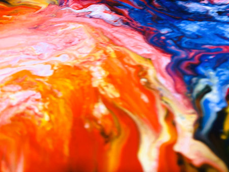 Close Up Colorful Fluid Pouring Abstract Art Acrylic Painting Texture Backgroundの写真素材