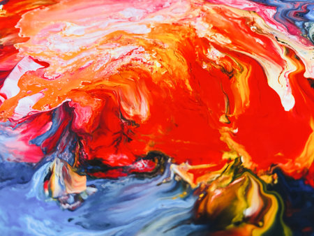 Close Up Colorful Fluid Pouring Abstract Art Acrylic Painting Texture Backgroundの写真素材
