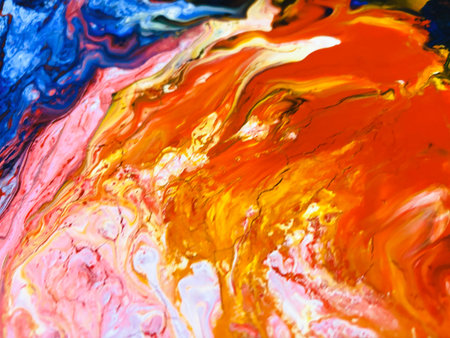 Close Up Colorful Fluid Pouring Abstract Art Acrylic Painting Texture Backgroundの写真素材