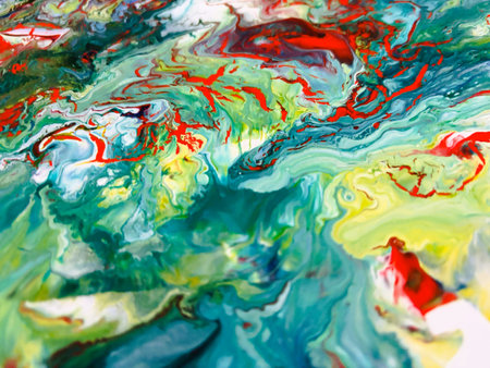 Close Up Colorful Fluid Pouring Abstract Art Acrylic Painting Texture Backgroundの写真素材
