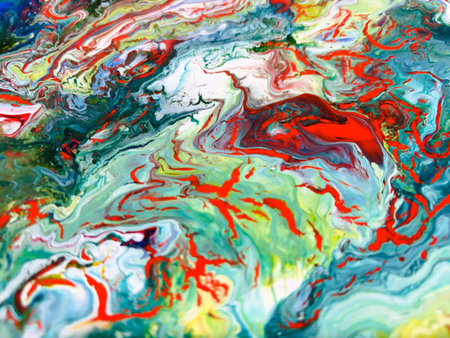 Close Up Colorful Fluid Pouring Abstract Art Acrylic Painting Texture Backgroundの写真素材