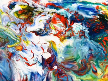 Close Up Colorful Fluid Pouring Abstract Art Acrylic Painting Texture Backgroundの写真素材
