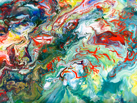 Close Up Colorful Fluid Pouring Abstract Art Acrylic Painting Texture Backgroundの写真素材