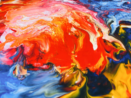 Close Up Colorful Fluid Pouring Abstract Art Acrylic Painting Texture Backgroundの写真素材