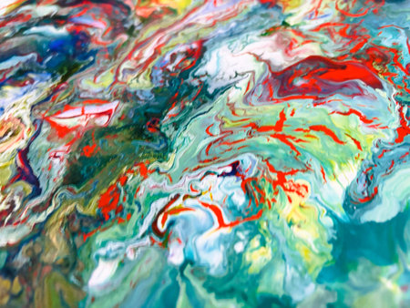 Close Up Colorful Fluid Pouring Abstract Art Acrylic Painting Texture Backgroundの写真素材