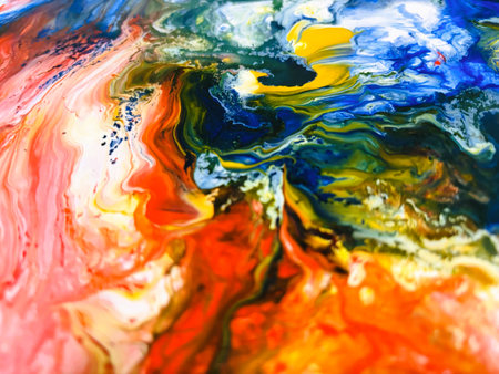 Close Up Colorful Fluid Pouring Abstract Art Acrylic Painting Texture Backgroundの写真素材