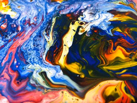 Close Up Colorful Fluid Pouring Abstract Art Acrylic Painting Texture Backgroundの写真素材