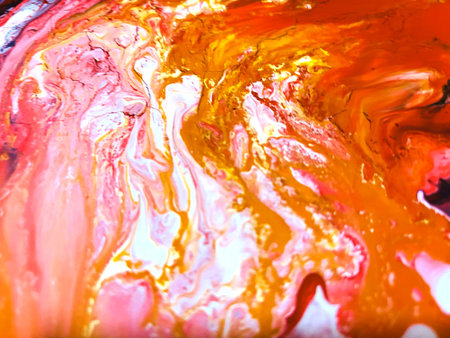 Close Up Colorful Fluid Pouring Abstract Art Acrylic Painting Texture Backgroundの写真素材