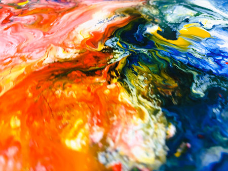 Close Up Colorful Fluid Pouring Abstract Art Acrylic Painting Texture Backgroundの写真素材
