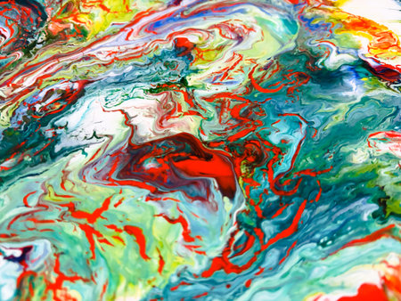Close Up Colorful Fluid Pouring Abstract Art Acrylic Painting Texture Backgroundの写真素材