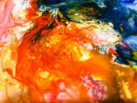 Close Up Colorful Fluid Pouring Abstract Art Acrylic Painting Texture Backgroundの写真素材