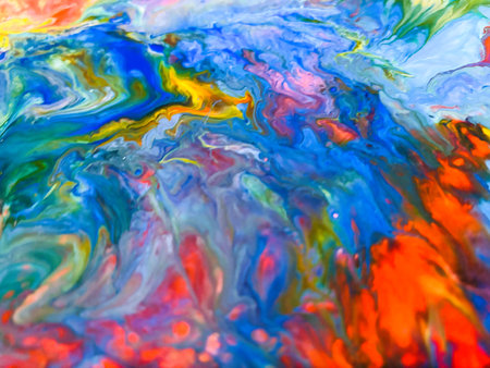 Close Up Colorful Fluid Pouring Abstract Art Acrylic Painting Texture Backgroundの写真素材