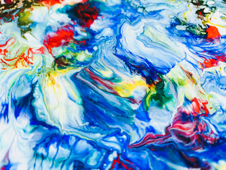 Close Up Colorful Fluid Pouring Abstract Art Acrylic Painting Texture Backgroundの写真素材