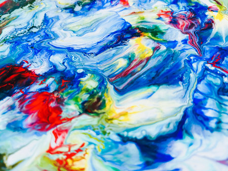 Close Up Colorful Fluid Pouring Abstract Art Acrylic Painting Texture Backgroundの写真素材