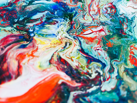 Close Up Colorful Fluid Pouring Abstract Art Acrylic Painting Texture Backgroundの写真素材