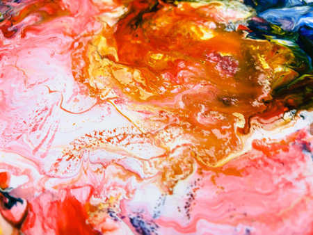 Close Up Colorful Fluid Pouring Abstract Art Acrylic Painting Texture Backgroundの写真素材