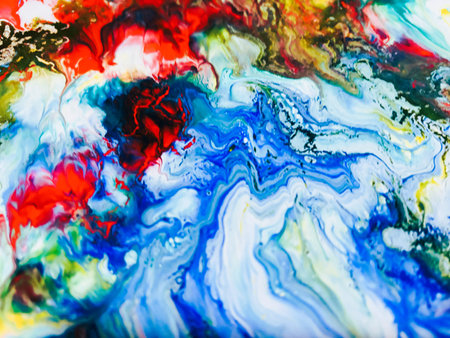 Close Up Colorful Fluid Pouring Abstract Art Acrylic Painting Texture Backgroundの写真素材