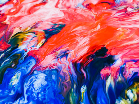 Close Up Colorful Fluid Pouring Abstract Art Acrylic Painting Texture Backgroundの写真素材