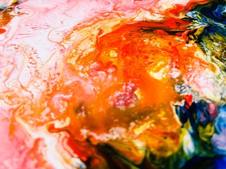 Close Up Colorful Fluid Pouring Abstract Art Acrylic Painting Texture Backgroundの写真素材