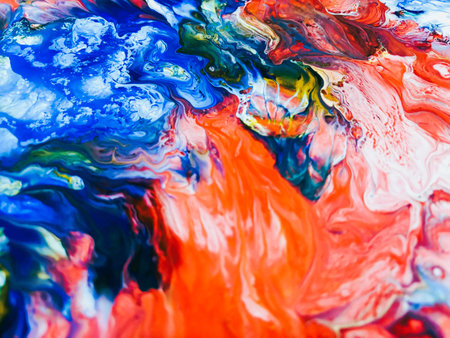 Close Up Colorful Fluid Pouring Abstract Art Acrylic Painting Texture Backgroundの写真素材