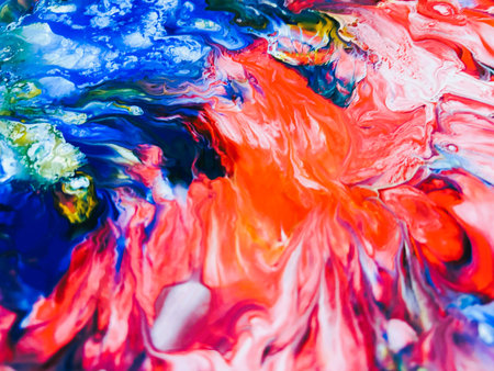 Close Up Colorful Fluid Pouring Abstract Art Acrylic Painting Texture Backgroundの写真素材