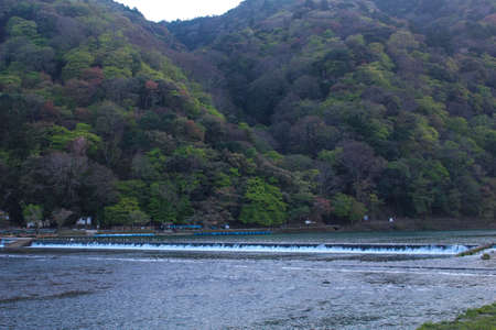 Clear water, bright weather at Katsura River, Togetsukyo, Arashiyama, Kyotoの写真素材