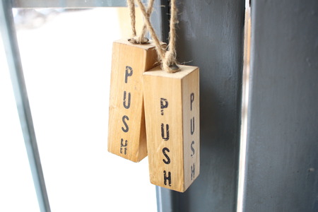 push door on a door at the cafe, Bangkokの写真素材