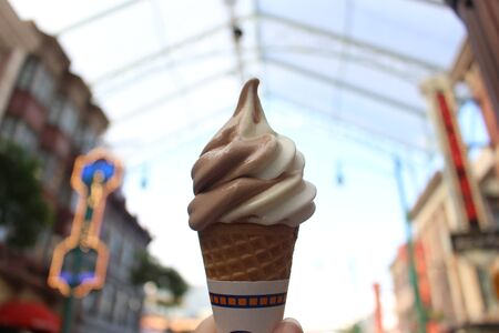 Chocolate and vanilla ice creamの写真素材