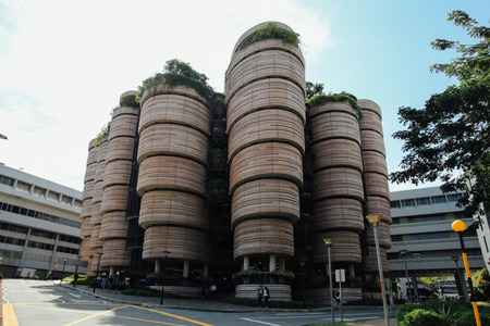 SINGAPORE - SEPTEMBER 23, 2016 : The Hive, called "Dim Sum Baskets" Building, at Nanyang Technological University (NTU). The building was awarded the Green Mark Platinum in 2013のeditorial素材