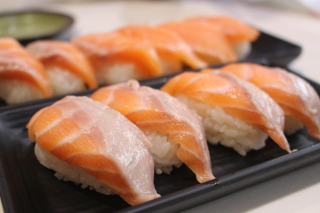 Salmon sushi with soft and blur backgroundの写真素材