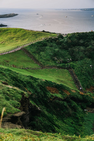 View from Seongsan Ilchulbong mountain in Jeju Island, South Korea.の写真素材