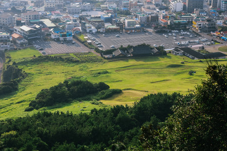 View from Seongsan Ilchulbong mountain in Jeju Island, South Korea.の写真素材