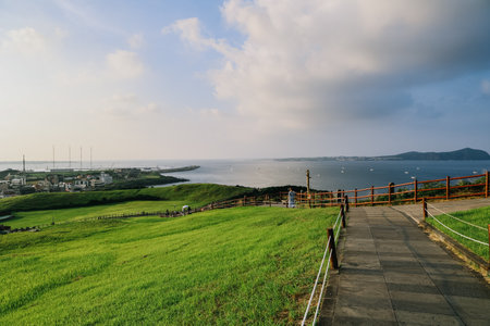 View from Seongsan Ilchulbong mountain in Jeju Island, South Korea.の写真素材
