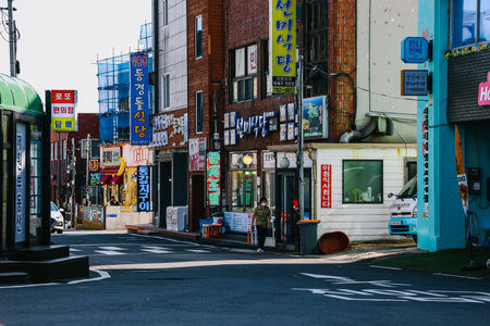 Jeju Island, South Korea - July 10, 2022: Street view of Ilchul road in Jeju city.のeditorial素材