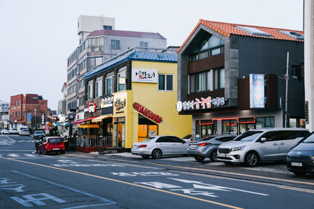 Jeju Island, South Korea - July 10, 2022: Street view of Ilchul road in Jeju city.のeditorial素材