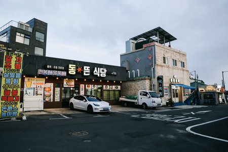 Jeju Island, South Korea - July 10, 2022: Street view of Ilchul road in Jeju city.のeditorial素材