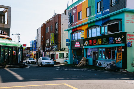 Jeju Island, South Korea - July 10, 2022: Street view of Ilchul road in Jeju city.のeditorial素材