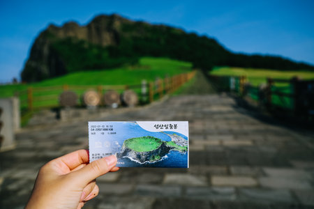 Jeju, South Korea - July 10, 2022: Ticket of Seongsan Ilchulbong in Jeju Island, South Korea.のeditorial素材