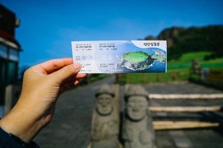 Jeju, South Korea - July 10, 2022: Ticket of Seongsan Ilchulbong in Jeju Island, South Korea.のeditorial素材