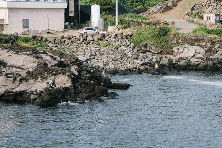 Beautiful scenery and rocks at Dakmeor Coast, Jocheon-eup, Jeju-si, South Korea.の写真素材