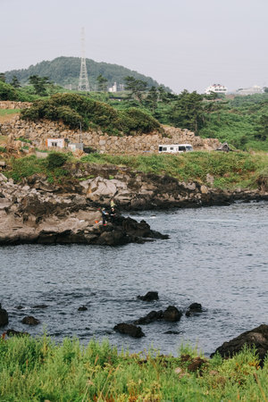 Beautiful scenery and rocks at Dakmeor Coast, Jocheon-eup, Jeju-si, South Korea.の写真素材