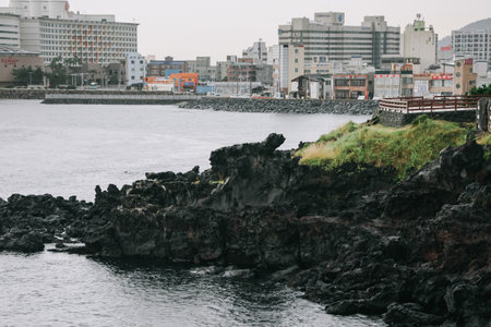 Yongduam Rock. Yongduam is a dragon head-like rock and one of the famous attraction in Jeju city.の写真素材