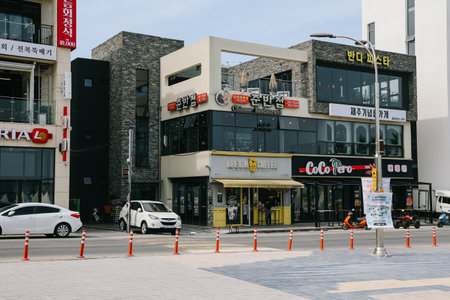 Jeju Island, South Korea - July 10, 2022: Street view of Johamhaean road in Jeju city.のeditorial素材
