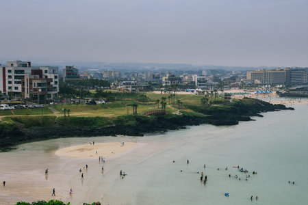 Jeju Island, South Korea - July 10, 2022: Scenic view of hamdeok beach in Jeju Island, South Koreaのeditorial素材