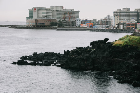 Yongduam Rock. Yongduam is a dragon head-like rock and one of the famous attraction in Jeju city.のeditorial素材