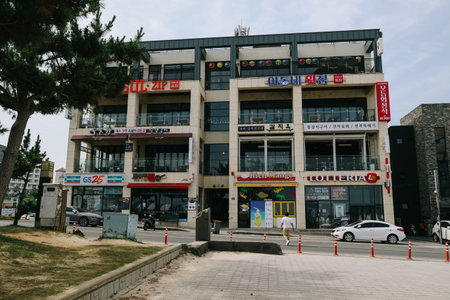 Jeju Island, South Korea - July 10, 2022: Street view of Johamhaean road in Jeju city.のeditorial素材