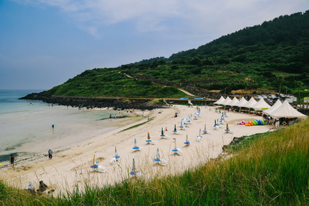 Jeju Island, South Korea - July 10, 2022: Scenic view of hamdeok beach in Jeju Island, South Koreaのeditorial素材